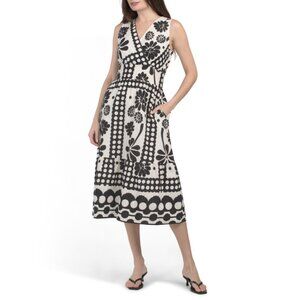 SPIGHE DI LINO Italy Linen Blend Sleeveless Floral Polka Dot Maxi Dress